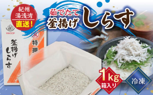 C6037n_まるとも海産_【冷凍】茹でたて 釜揚げしらす 1kg 箱入り 紀州湯浅湾 直送！ 905153 - 和歌山県湯浅町