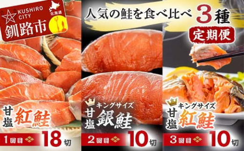 人気の鮭を食べ比べ 定期便 紅鮭×2種 銀鮭×1種 計38切れ 定期便 3か月連続 3種 しゃけ シャケ さけ サケ F4F-8079
