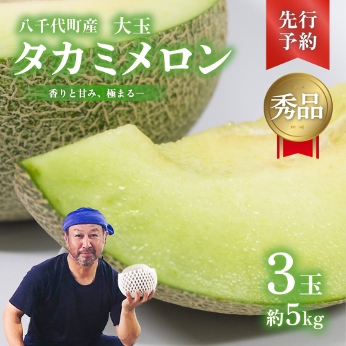 【 先行予約 2026年6月上旬以降発送】 令和8年産 八千代町産 タカミメロン 秀品 3玉 約5kg 期間限定 産地直送 果物 フルーツ メロン 甘い 人気 タカミ 貴味 [AX040ya] 908258 - 茨城県八千代町