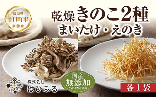 乾燥きのこ 2種セット（まいたけ・えのき）／国産 乾燥 舞茸 30g えのき 50g 各1袋 まいたけ マイタケ エノキ きのこ キノコ 無添加 国産原料 ドライ だし 出汁 簡単 時短 保存食 ギフト お取り寄せ はぴふる 新潟県 十日町市