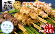 【お中元用】 絶品！阿波尾鶏の焼き鳥串（20本）と手羽元500ｇセット  阿波尾鶏 焼鳥 20本 手羽元 500g セット 冷凍 鶏肉 焼き鳥 徳島 地鶏 あわおどり