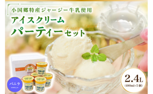 【阿蘇・小国郷特産】ジャージー牛乳アイス・パーティセット2.4L(バニラ480ml×5)  阿蘇 小国郷特産 ジャージー牛乳 アイス パーティセット 2.4L バニラ 480ml 5個 濃厚 氷菓 アイスクリーム セット 詰め合わせ ギフト 贈答用 熊本 南小国町 送料無料