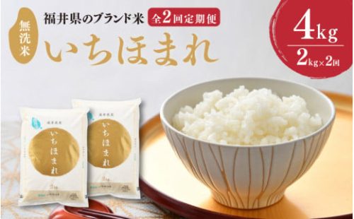 【令和6年産】定期便 ≪2ヶ月連続お届け≫ 福井県のブランド米 いちほまれ 無洗米 2kg × 2回 計4kg 【 人気 品種 ブランド米 特A 】 [A-6109]
