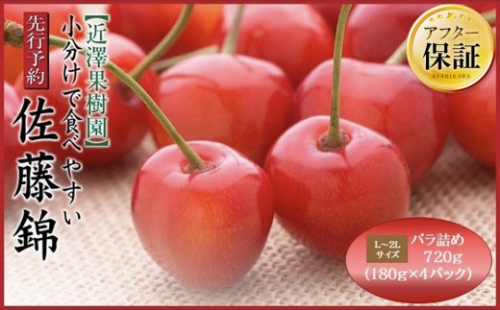 【先行予約】農家直送！ 小分けで食べやすい「佐藤錦」L~2Lサイズ バラ詰め720g（180g×4パック）（2026年7月上旬から発送予定）近澤果樹園 【 さくらんぼ サクランボ 果物 くだもの フルーツ デザート 旬 お取り寄せ 甘い 北海道産 人気 ランキング 北海道 旭川市 産地直送 】_00750