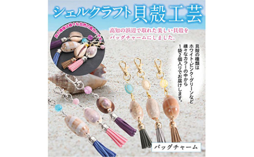 SCR001　緊急支援 バッグチャーム 2個 シェルクラフト 貝殻工芸 ＜高知の浜辺でとれた美しい貝殻のバッグチャーム＞キーホルダー 91700 - 高知県芸西村