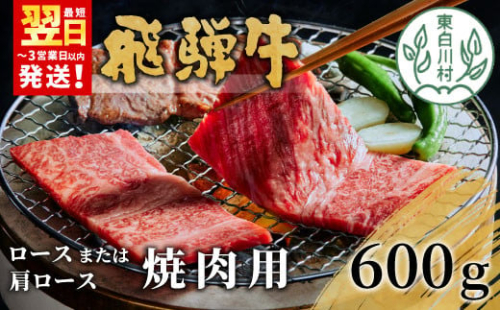 【最短翌日発送】 飛騨牛 ロースまたは肩ロース 焼肉用 600g 牛肉 和牛 肉 焼肉 BBQ ロース カタロース 肩ロース 東白川村 岐阜 贅沢 霜降り 養老ミート 20000円 二万円