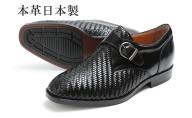 ビジネスシューズ 本革 革靴 カンガルー革 通気性 メッシュ モンク 紳士靴 4E ワイド No.1275 ブラック ファッション 雑貨 日用品  BN002