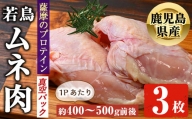 鹿児島県産 若鶏 ムネ肉(約400～500g前後×3P) 国産 鶏肉 冷凍【アグリおおすみ】A-369