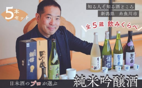 ＼専門家厳選／糸魚川五蔵の飲み比べ 720ml×5本 『加賀の井』『謙信』『月不見の池』『根知男山』『雪鶴』純米吟醸セット 四合瓶 日本酒 地酒 新潟 糸魚川 ギフト
