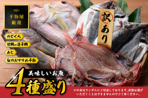【訳あり品付き】美味しいお魚4種盛り 魚介類 魚 盛り合わせ 詰め合わせ セット のどぐろ 蓮子鯛 アジ 干物 【176_1784】 928167 - 島根県浜田市