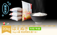 [先行予約]新米 米 20kg 5kg×4 はえぬき 無洗米 令和7年産 2025年10月中旬 ja-hamxa20-10b