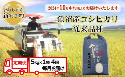 N40P136 【令和6年産 新米予約 定期便】昔ながらの魚沼産コシヒカリ5kg×4回（毎月お届け）【従来品種】農園ビギン 早期受付 2024年10月中旬から発送開始