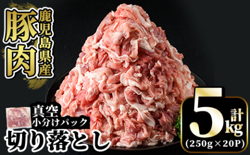 A5-033-D 国産！鹿児島県産豚肉切り落とし真空小分け 250g×20P(計5kg)【肉の豊楽】霧島市 豚肉 ぶたにく 豚 小分け 切り落とし 真空パック 切落し 冷凍 929115 - 鹿児島県霧島市