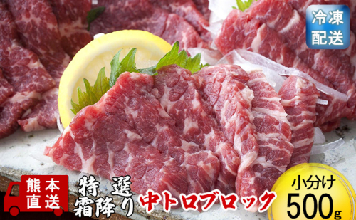 馬刺し 特選 霜降り 中トロ 500g ブロック 熊本直送 国内肥育 馬刺 馬肉 肉 お肉 冷凍 国産 又は カナダ産 配送不可：離島  930194 - 熊本県錦町