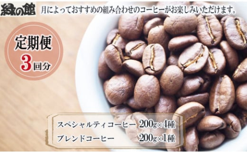 【毎月 定期便 全3回】毎月のおすすめスペシャルティコーヒー 200g×4種＋ブレンド 200g×1種（計1kg）×3回分 毎月発送 コーヒー豆 コーヒー 珈琲 自家焙煎珈琲店 下呂温泉