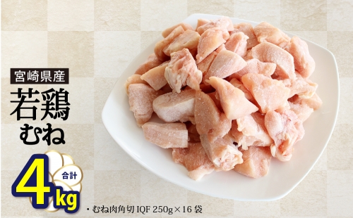 宮崎県産若鶏むね切身　ほぐれやすくて便利な小分け16袋セット　合計4kg 93283 - 宮崎県美郷町