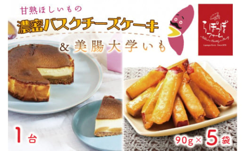 らぽっぽファーム　甘熟ほしいもの濃蜜バスクチーズケーキ＆美腸大学いも5袋｜さつまいも 大学芋 芋 スイーツ お菓子 バスクチーズケーキ 美腸大学芋 人気 送料無料 茨城県 行方市 らぽっぽファーム(CQ-15)