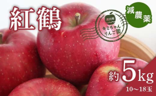 2023年秋発送 減農薬 りんご 紅鶴 約5kg （10～18玉） 甘い リンゴ 果物 希少 お取り寄せ 贈答品 ギフト F4H-0151