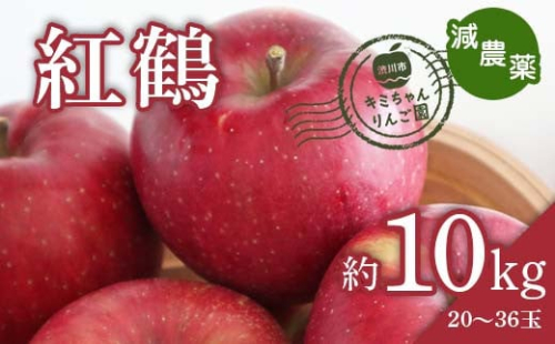 2023年秋発送 減農薬 りんご 紅鶴 約10kg （20～36玉） 甘い リンゴ 果物 希少 お取り寄せ 贈答品 ギフト F4H-0152