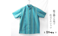 AZ-87 みんさー織 総手織りマオカラーシャツ（ニライカナイBG）Lサイズ