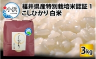 【令和5年産】【最高ランク】福井県産特別栽培米認証1こしひかり 白米3kg 若狭の恵