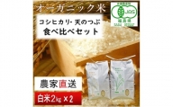 【令和5年産米】JAS有機米 コシヒカリ・天のつぶ　食べ比べセット　2kg×2袋（白米）【30055】