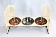 ペット食器台　Ｌ（大）フードボール　クリーム　3皿　犬　猫　ペット用品　4色展開　