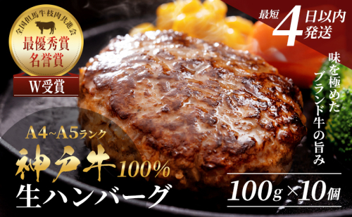 神戸牛 ハンバーグ 100g×10個 国産 牛肉 小分け 947810 - 兵庫県加西市