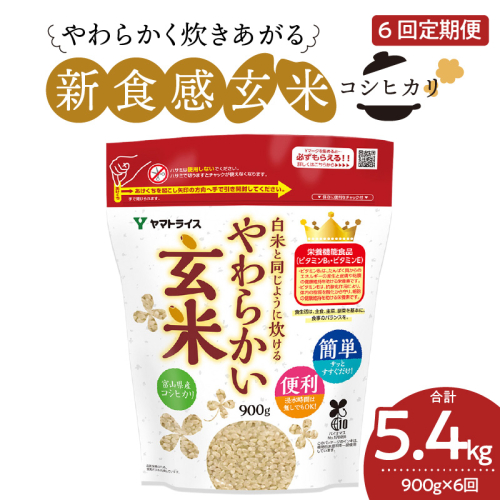 やわらかい玄米 900g　※6回定期便　小分け 米 こめ コメ ごはん 栄養豊富 簡単 便利 美容 健康 新食感 もちもち 安心安全なヤマトライス　H074-648 94892 - 愛知県碧南市