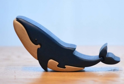 ブルーホエール（シロナガスクジラ）こども　木製パズル　海の生き物　クジラ　プレゼント　置物　玄関 952848 - 大阪府河内長野市