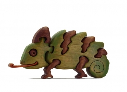 【ふるさと納税】カメレオンの木製パズル プレゼント 木製パズル かわいい 置物 玄関 子供 知育 玩具