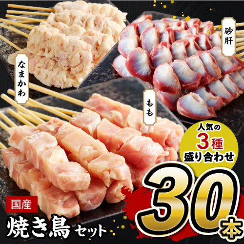 国産焼き鳥セット 人気3種盛り合わせ30本（もも、なまかわ、砂肝） 954723 - 京都府京丹後市