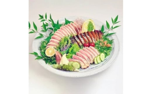 土佐のおきゃくセット 禄 藁焼き鰹タタキ1節 びん長鮪タタキ2節 合わせて780g  954930 - 高知県土佐市