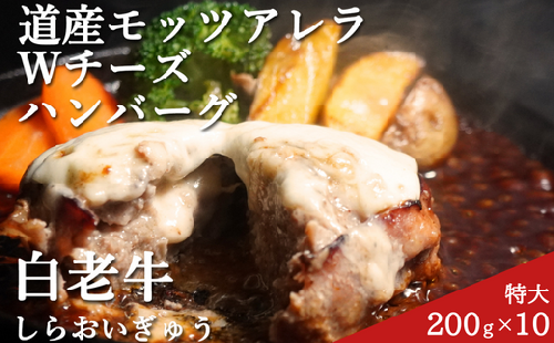 道産和牛ダブルチーズハンバーグ（200g）10個入り 【 ふるさと納税 人気 おすすめ ランキング 北海道産 和牛 ダブルチーズ Wチーズ ハンバーグ 肉 肉厚 チーズ モッツァレラチーズ デミグラス セット 大容量 詰合せ  北海道 室蘭市 送料無料 】 MROA048 959995 - 北海道室蘭市
