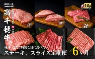 宮崎県産黒毛和牛A4等級以上 高千穂牛ステーキ・スライス定期便（6ヶ月定期便） T22