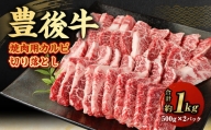 【大分県産】 豊後牛 焼肉用 カルビ 切り落とし 約1kg (約500g×2パック) 牛肉 中落ち