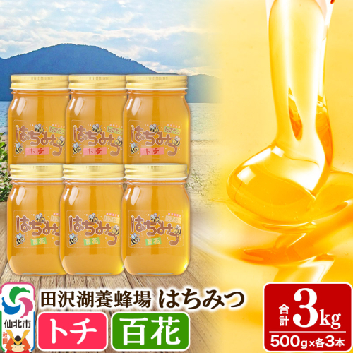秋田県産はちみつ（トチ・百花）500g×各3本 合計3kg 化粧箱入り 詰め合わせセット 田沢湖養蜂場 964148 - 秋田県仙北市