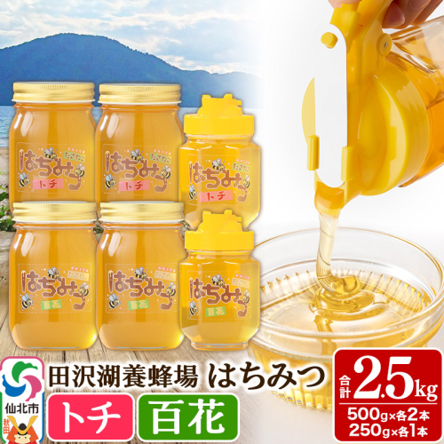 秋田県産はちみつ（トチ・百花）250g×各1本・500g×各2本 合計2.5kg 化粧箱入り 詰め合わせセット 田沢湖養蜂場 964150 - 秋田県仙北市