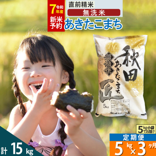 【無洗米】＜令和7年産 新米予約＞《定期便3ヶ月》秋田県産 あきたこまち 5kg (5kg×1袋) ×3回 5キロ お米  新米 964884 - 秋田県仙北市