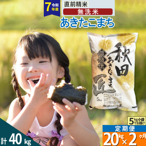 【無洗米】＜令和7年産＞《定期便2ヶ月》秋田県産 あきたこまち 20kg (5kg×4袋) ×2回 20キロ お米 匠  964961 - 秋田県仙北市