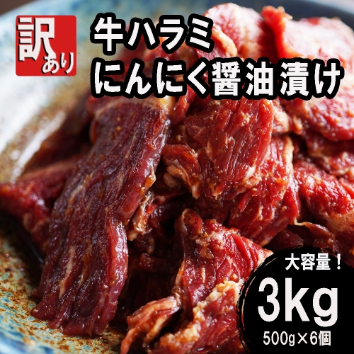 【訳あり】牛肉 牛ハラミ 焼肉 3kg (500g×6) にんにく醤油漬け 966214 - 京都府舞鶴市