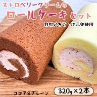 いちごクリームの ロールケーキ セット 2本（320g×2）（プレーンとココア)  舞鶴産いちご 舞鶴産卵 舞鶴産たまご 地元卵 ロールケーキ ココアロールケーキ