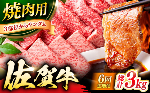 【6回定期便】 艶さし！ 佐賀牛 焼肉用 計3kg （500g×6回）  ※バラ・肩ロース・モモのいずれかの部位※ 吉野ヶ里町 [FDB034] 976247 - 佐賀県吉野ヶ里町