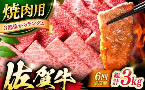 【6回定期便】 艶さし！ 佐賀牛 焼肉用 計3kg （500g×6回）  ※バラ・肩ロース・モモのいずれかの部位※ 吉野ヶ里町 [FDB034] 976247 - 佐賀県吉野ヶ里町