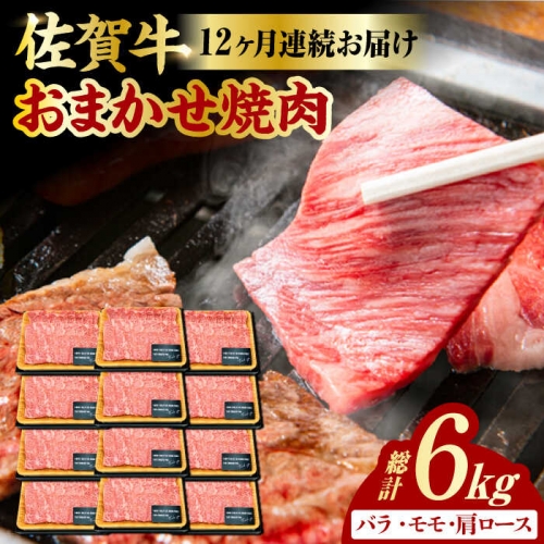 【12回定期便】 艶さし！ 佐賀牛 焼肉用 計6kg （500g×12回）  ※バラ・肩ロース・モモのいずれの部位※ 吉野ヶ里町 [FDB035] 976248 - 佐賀県吉野ヶ里町