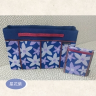SA0559　【畳の縁で制作】バッグインバッグと名刺・カードケース（星花・紫）