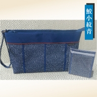 SC0178　【畳の縁で制作】クラッチバッグと名刺・カードケース（鮫小紋青）