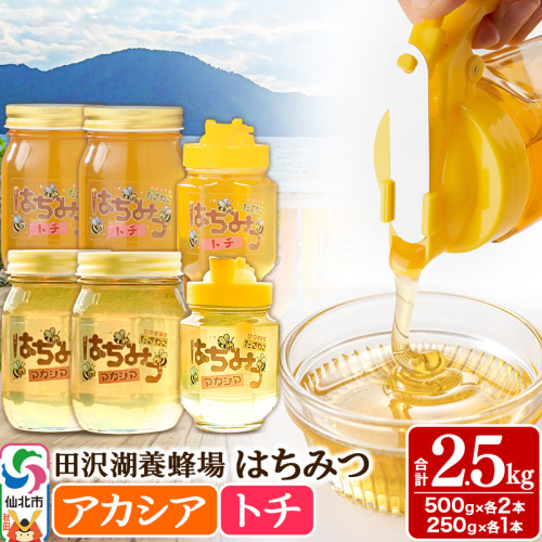 秋田県産はちみつ（アカシア・トチ）250g×各1本・500g×各2本 合計2.5kg 化粧箱入り 詰め合わせセット 田沢湖養蜂場 983690 - 秋田県仙北市