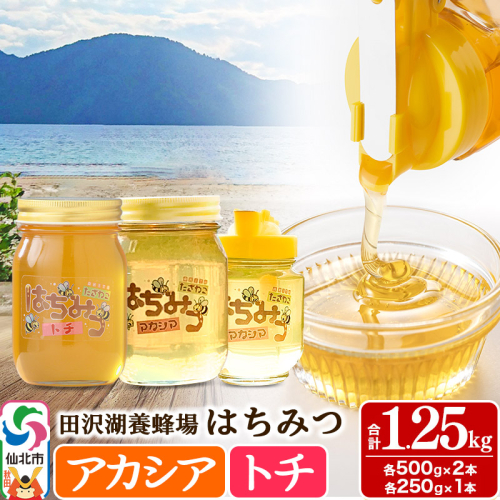 秋田県産はちみつ アカシア蜜250g×1本・500g×1本 トチ蜜500g×1本 合計1.25kg 化粧箱入り 田沢湖養蜂場 983691 - 秋田県仙北市