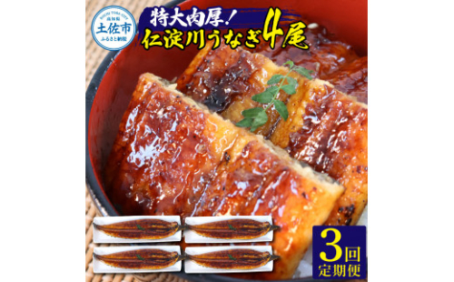 【3回定期便】仁淀川特大肉厚うなぎ4尾セット 定期コース 3ヶ月 タレ付き うなぎ 鰻 ウナギ 蒲焼き かば焼き 1尾200g超え 仁淀川 国産 太化うなぎ 養殖 おいしい 人気 冷凍 夏 986101 - 高知県土佐市